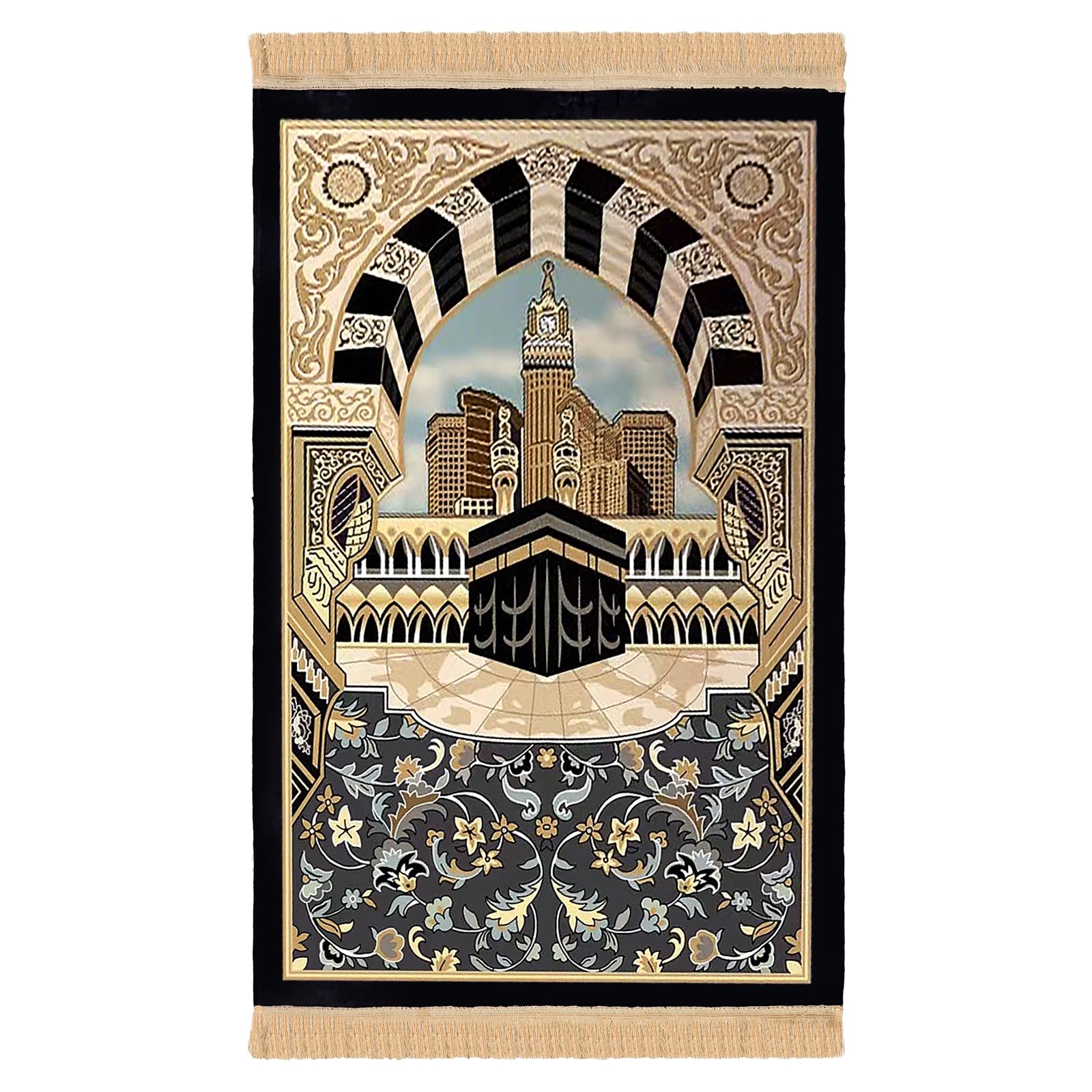 Thick Padded Muslim Prayer Rug Traditional Patterns Islam Prayer Mat with Tassels, Comfort Kneel Floor Carpet Islamic Namaz Rug Praying Mat Home Decor, Eid Ramadan Rug for Men Women Kids