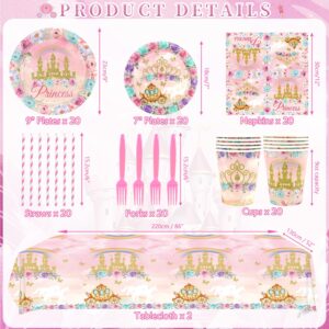 Princess Birthday Party Decorations Serves 20 Guests, Including Dinner Plates, Dessert Plates, Cups, Napkins, Forks, Tablecloth, Straws, for Girls Princess Birthday Baby Shower Party Decorations