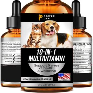 pet vitamins 10-in-1 made in usa - natural glucosamine for dogs & cats, essential multivitamin blend for pet joint health, longevity, gut & immune health - all ages, breeds and sizes.