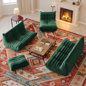 Sdorens Ottoman, Fireside Chair, Footrest, Lazy Floor Sofa Couches, Corner Chair Sofa for Living Room Bedroom Salon Office-Green