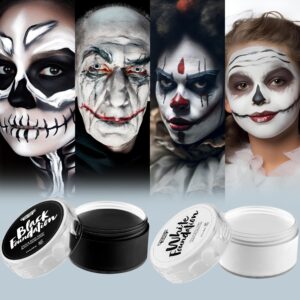 Spooktacular Creations Halloween Black and White Oil Face Body Paint Set 4 OZ with Brushes, Halloween Party Cosplay Clown Sfx Makeup for Adult and Kids