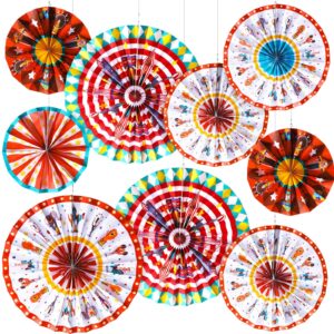 outus 9 pcs carnival hanging paper fans decoration circus animals paper fans classroom decoration carnival circus theme ceiling wall garland for circus birthday baby shower party favors