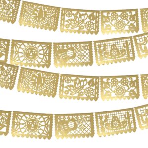 Gold Papel Picado Banner - Matte Gold Papel PicadoTissue Paper Banner for fiestas, weddings, bridal shower, engagement, baby shower, birthdays 2 pack/12ft long each)/ Not plastic