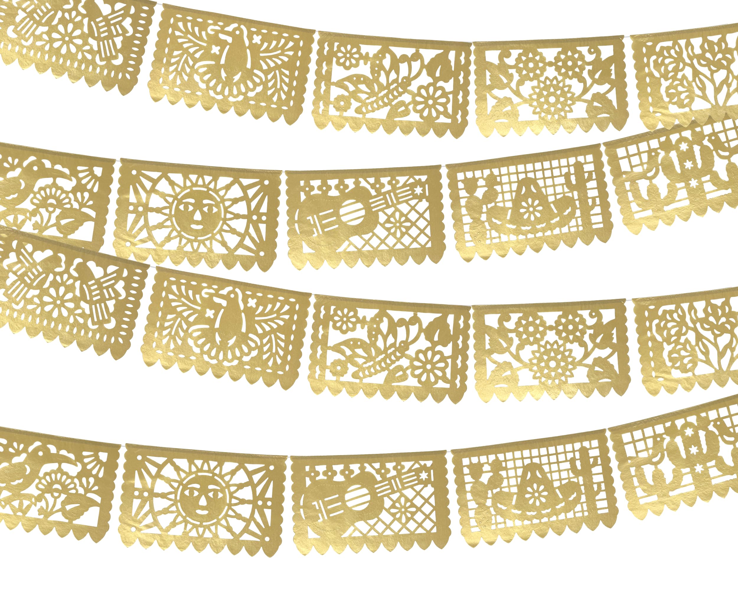 Gold Papel Picado Banner - Matte Gold Papel PicadoTissue Paper Banner for fiestas, weddings, bridal shower, engagement, baby shower, birthdays 2 pack/12ft long each)/ Not plastic