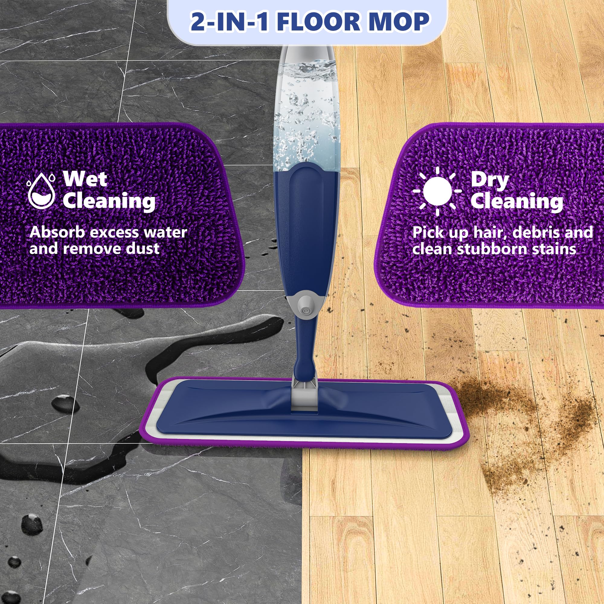 Microfiber Spray Floor Mop, Wet Dry Mop for Floor Cleaning Hardwood Floor Mop with 4 Reusable Washable Pads, Dust Cleaning Mop Flat Mop with Sprayer for Wood Laminate Tile Vinyl Kitchen Bathroom Floor