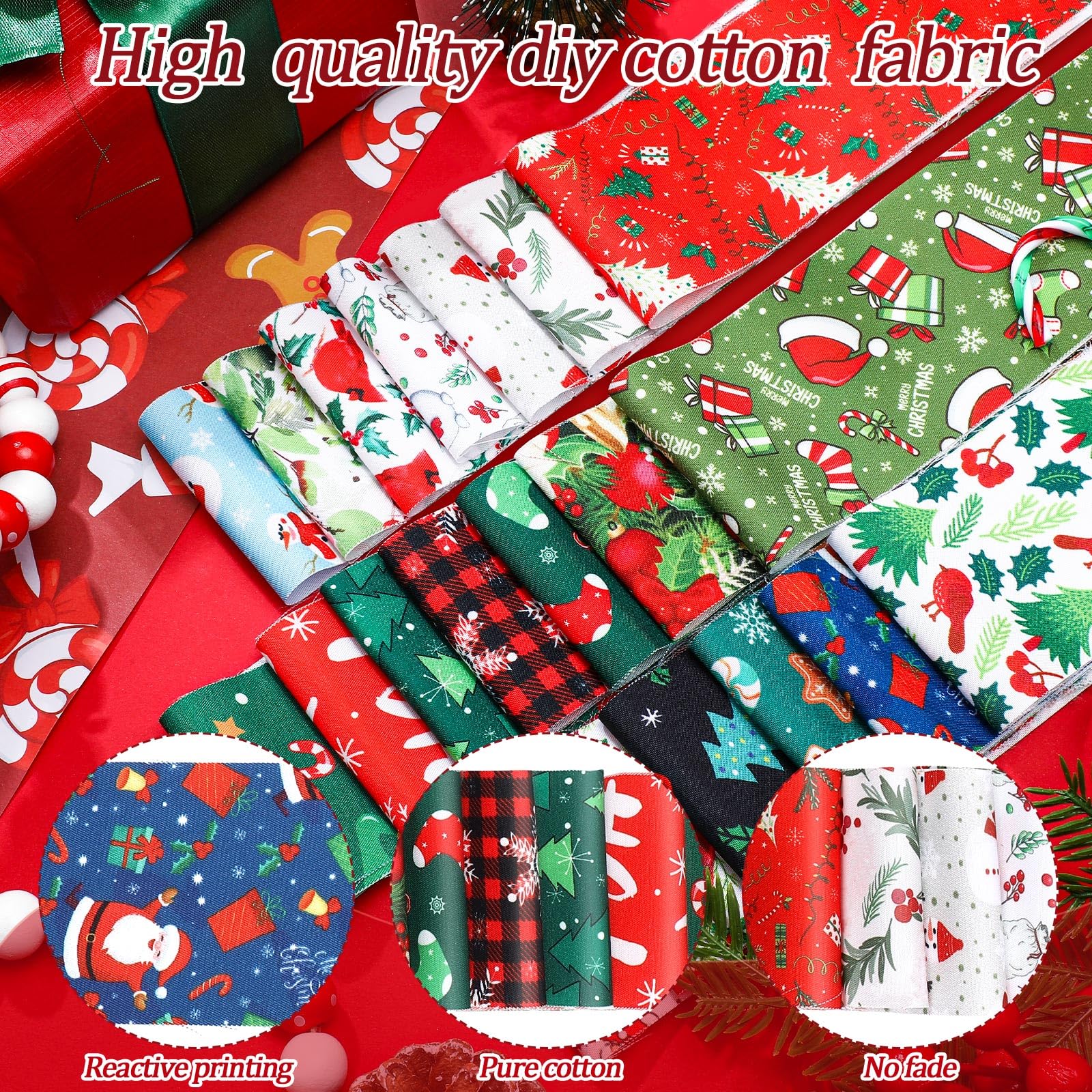 Hosuly 40 Pcs Christmas Fabric Jelly Quilting Strips Patchwork Roll Quilting Fabric Roll up Fabric Quilting Strips 2.55 Inch Precut Santa Claus Patchwork Roll for Craft Sewing DIY Crafts