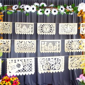 Gold Papel Picado Banner - Matte Gold Papel PicadoTissue Paper Banner for fiestas, weddings, bridal shower, engagement, baby shower, birthdays 2 pack/12ft long each)/ Not plastic