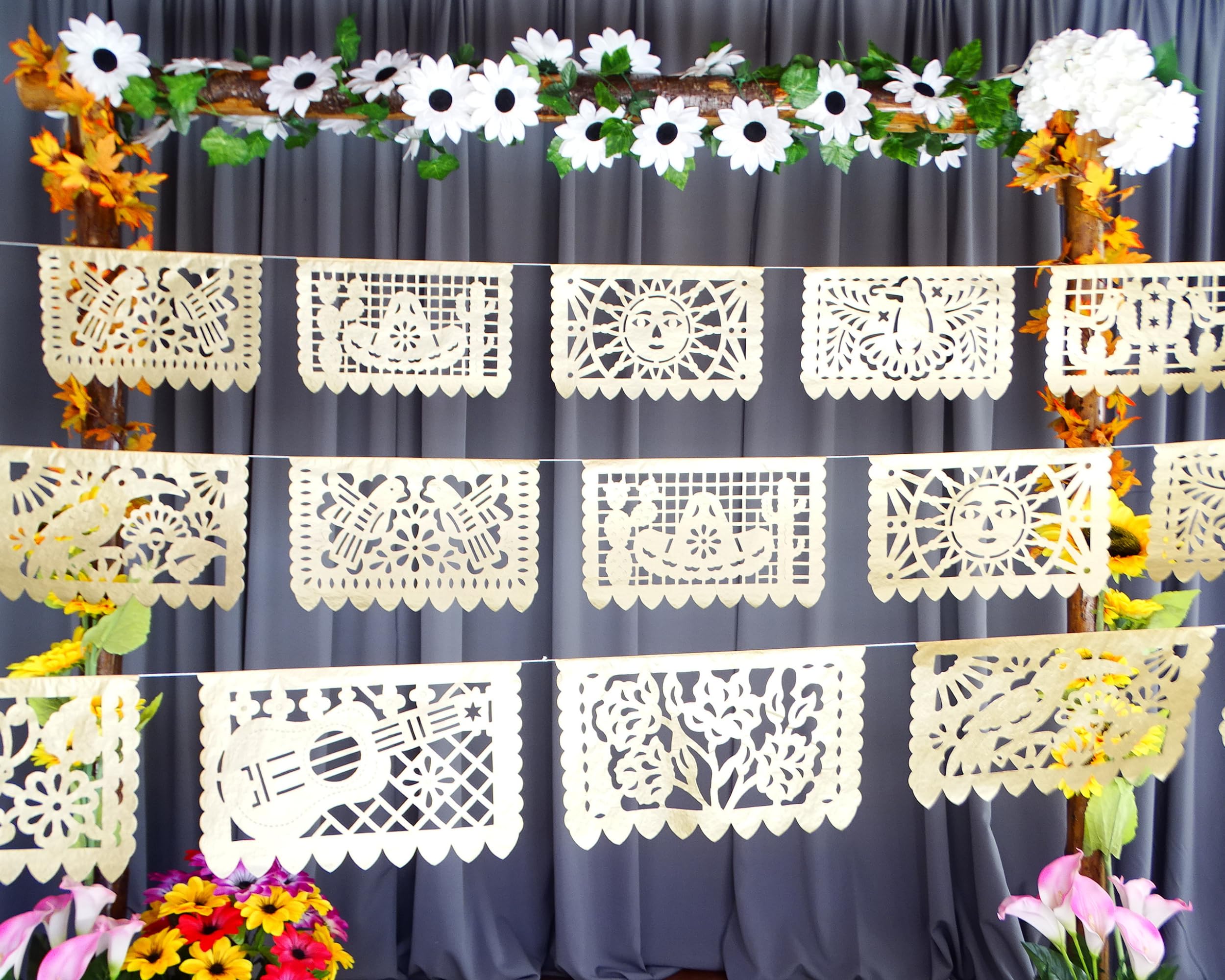 Gold Papel Picado Banner - Matte Gold Papel PicadoTissue Paper Banner for fiestas, weddings, bridal shower, engagement, baby shower, birthdays 2 pack/12ft long each)/ Not plastic