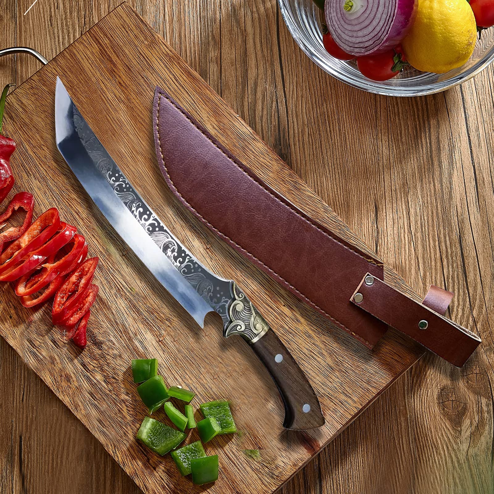 Tusonac Chef Knife - High Carbon Steel Multipurpose Slicing Knife with Storage Bag, Long Kitchen Knives,Best for Slicing Roasts, Meats, Fruits and Vegetables with Gift Box