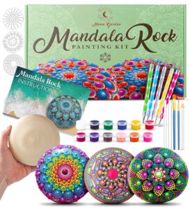 mandala rock painting kit - mandala dotting tools kit - large wooden rocks for painting, mandala stencils, acrylic paints, dotting tools for painting rocks - mandala dot art kit for adults & kids