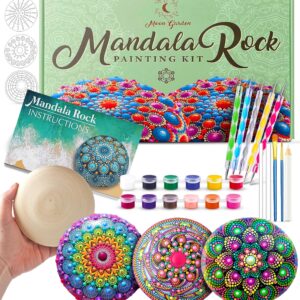 Mandala Rock Painting Kit - Mandala Dotting Tools Kit - Large Wooden Rocks for Painting, Mandala Stencils, Acrylic Paints, Dotting Tools for Painting Rocks - Mandala Dot Art Kit for Adults & Kids