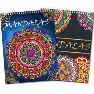 elfew 2 pack mandalas coloring books for adult, 80 original mandala patterns and designs, coloring book for adults relaxation, adult coloring book spiral bound, relaxation books for women