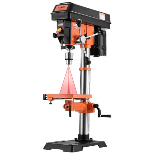 VEVOR 12 in Benchtop Drill Press, 5 Amp 120V, Variable Speed Cast Iron Bench Drill Press, 12 in Swing Distance 0-45° Tiltling Worktable with Laser Work Light, Tabletop Drilling Machine for Wood Metal