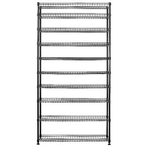 saferacks 10-tier shoe rack - black, large shoe storage organizer, 60 pair, heavy duty shoe stand with vertical free standing shoe shelf, perfect for entryway, closet, garage, & bedroom storage