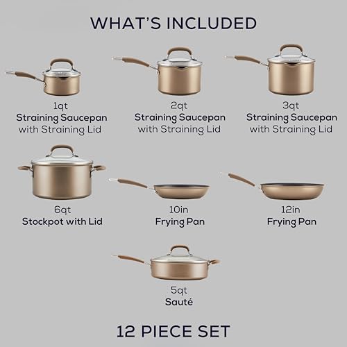 Circulon Premier Professional Hard Anodized Nonstick Cookware Induction Pots and Pans Set, 12 Piece, Bronze