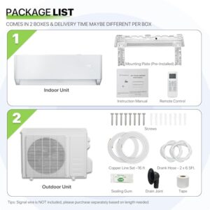 Magshion 12000 BTU Mini Split AC/Heating System with 1 Ton Pre-Charged Heat Pump, 22 SEER2 115V Wifi Enabled Wall Mounted Inverter AC - Cools Rooms up to 550 Sq. Ft, Installation Kits Included