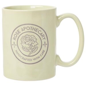 silver buffalo schitt's creek rose apothecary circle badge wax resist ceramic pottery mug, 17 ounces