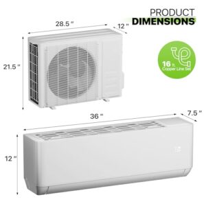 Magshion 12000 BTU Mini Split AC/Heating System with 1 Ton Pre-Charged Heat Pump, 22 SEER2 115V Wifi Enabled Wall Mounted Inverter AC - Cools Rooms up to 550 Sq. Ft, Installation Kits Included