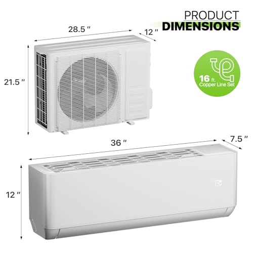 Magshion 12000 BTU Mini Split AC/Heating System with 1 Ton Pre-Charged Heat Pump, 22 SEER2 115V Wifi Enabled Wall Mounted Inverter AC - Cools Rooms up to 550 Sq. Ft, Installation Kits Included