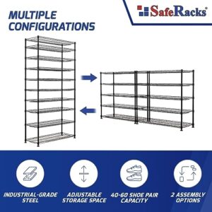 SafeRacks 10-Tier Shoe Rack - Black, Large Shoe Storage Organizer, 60 Pair, Heavy Duty Shoe Stand with Vertical Free Standing Shoe Shelf, Perfect for Entryway, Closet, Garage, & Bedroom Storage