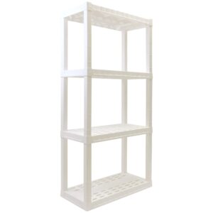 koolatron 4-tier shelving unit, 57 fixed height, medium storage organizer for home, garage, basement, shed and laundry room, 14" d x 30" w x 57" h, made with recycled materials, white