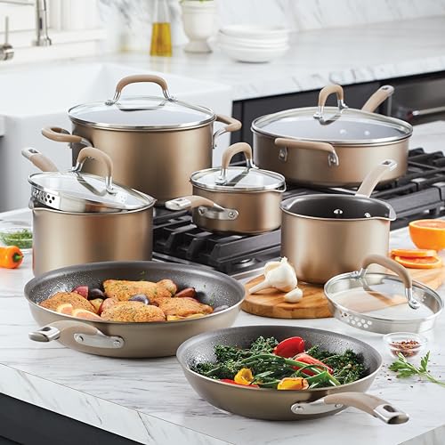 Circulon Premier Professional Hard Anodized Nonstick Cookware Induction Pots and Pans Set, 12 Piece, Bronze