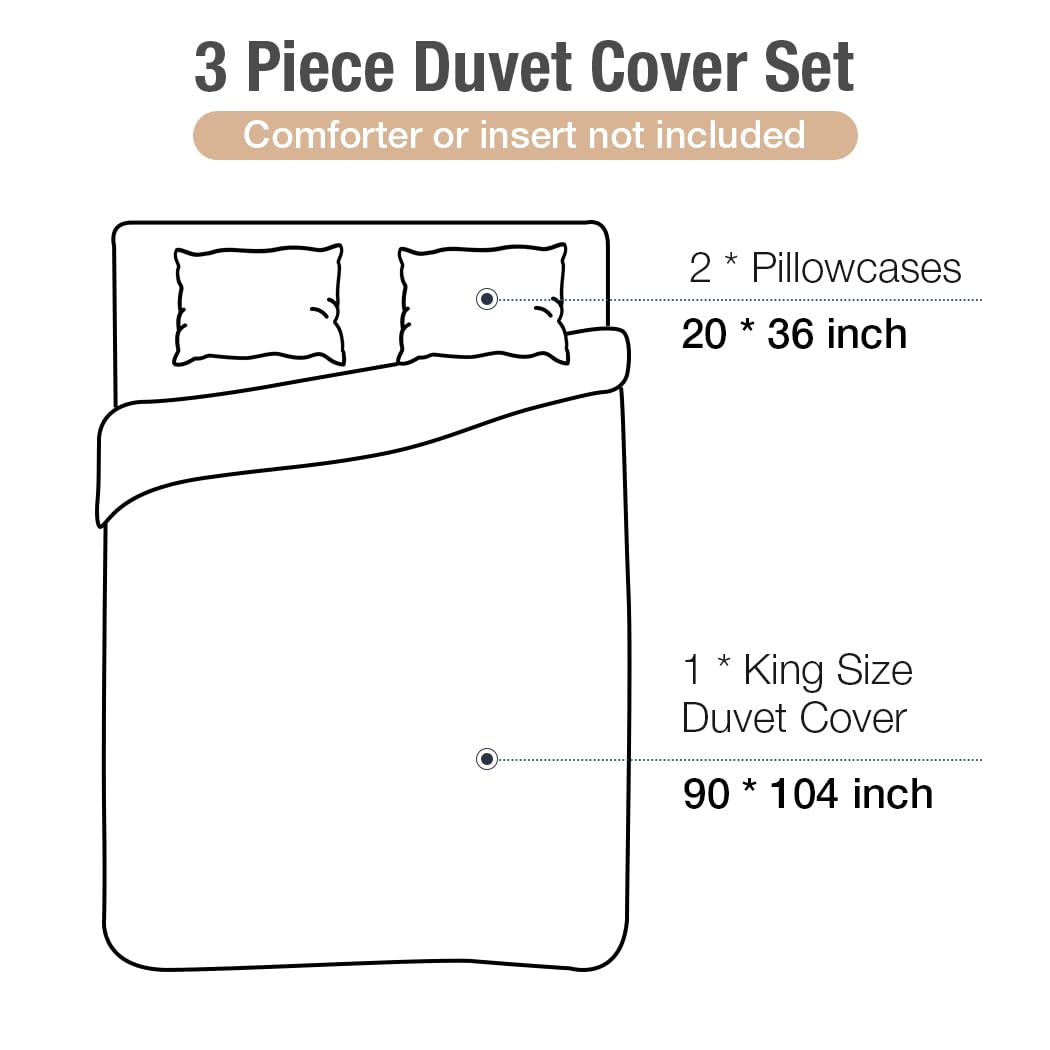 Lekesky Reversible Duvet Cover King Size, White Grey Tree Branch Pattern Comforter Cover King 3pc Super Soft Microfiber Breathable Botanical Bedding Sets with Zipper Ties