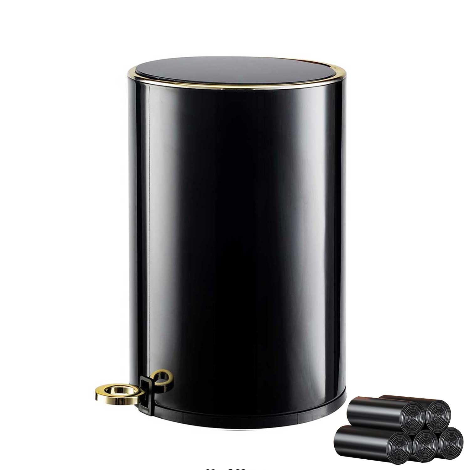 JOSUCLEN 2.0 Gallon Black Metal Trash Can with Lid, Foot Pedal, Dual Barrel Design, 8L/2Gallon, EASY CARE