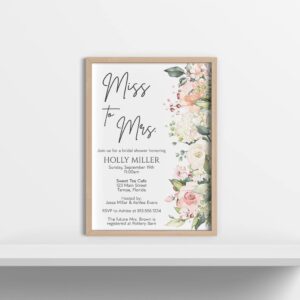 Bridal Shower Invitation Wedding Shower Invite Miss to Mrs Bachelorette Party Last Fling Before the Ring Floral Flowers Printed Cards Customized Personalized Cards (12 Count)