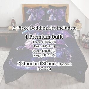 Customized Dragon Quilt Set - Purple Dragon Comforter Set, Dragon Bedding Set - Dragon Comforter All Season, Dragon Quilts, Dragon Bedding Queen Size, Galaxy Dragon Bedding, Dragon Comforter Twin