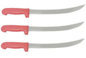 3 pack - 12” red cimiter butcher knives - cimiters - curved blades - cozzini cutlery imports