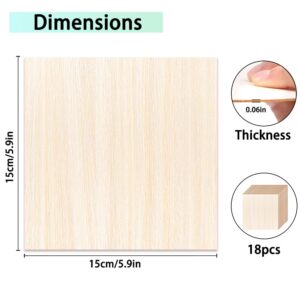 DIYDEC 18 Pack Basswood Sheets 6X 6 x 1/16 Inch Thin Plywood Wood Sheets Unfinished Wood Squares Boards Balsa Wood Sheets for Crafts Architectural Models Laser Cutting Wood Burning and Drawing