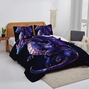 Customized Dragon Quilt Set - Purple Dragon Comforter Set, Dragon Bedding Set - Dragon Comforter All Season, Dragon Quilts, Dragon Bedding Queen Size, Galaxy Dragon Bedding, Dragon Comforter Twin