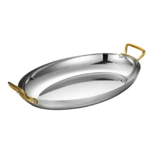 ugcer oval spanish paella pan - stainless steel seafood lobster plate non stick uncoated with dual handle for homes or restaurants (silver,30cm)