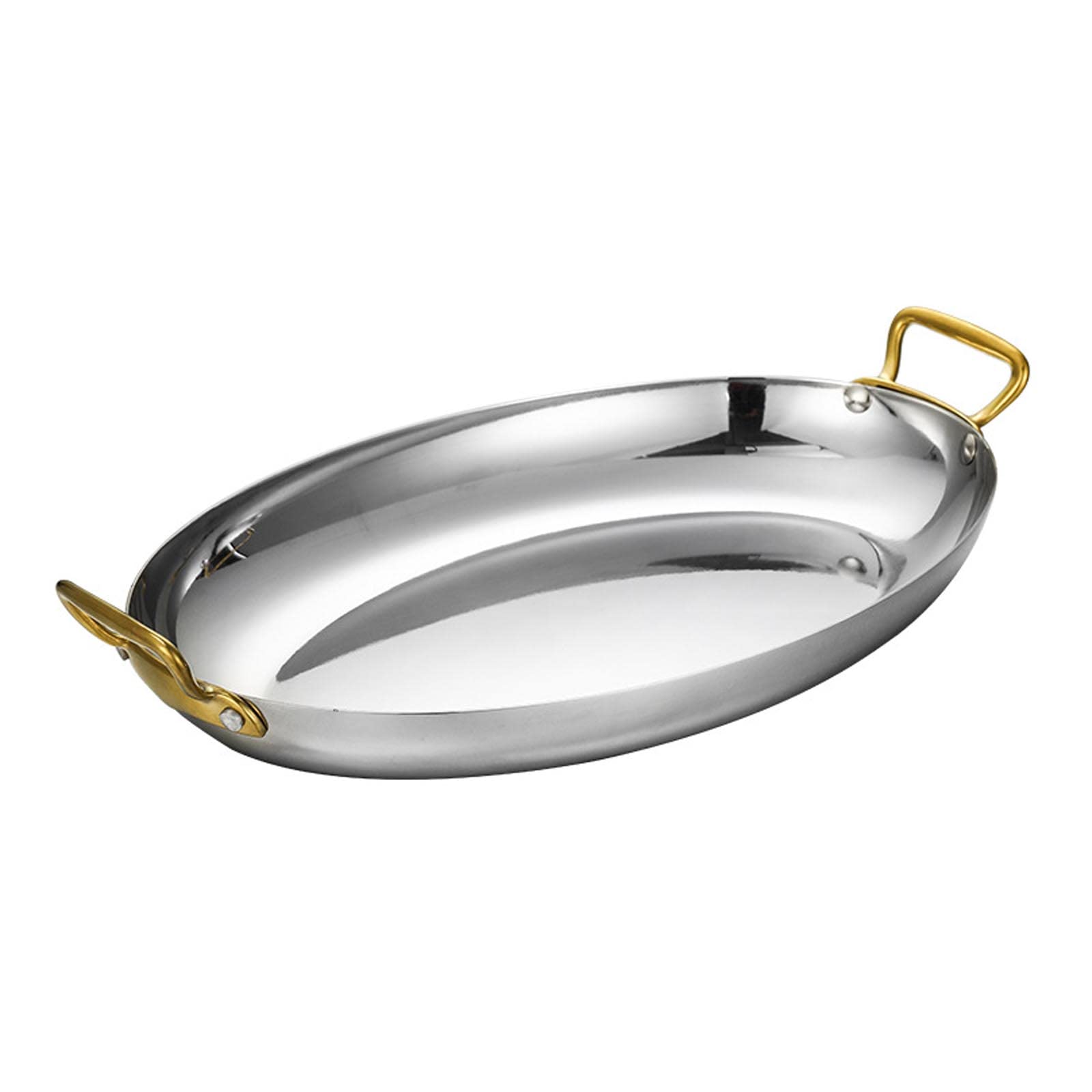 UGCER Oval Spanish Paella Pan - Stainless Steel Seafood Lobster Plate Non Stick Uncoated with Dual Handle for Homes Or Restaurants (Silver,30cm)