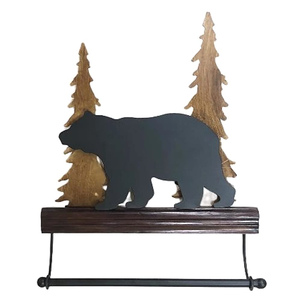 The Bridge Collection Black Bear Towel Holder - Towel Bar Black Bear Bathroom Decor - Bear Accessories for Mountain Lodge Cabin Decor - Black Bear Decor for Kitchen, Bathroom Hand Towel Rack Rustic