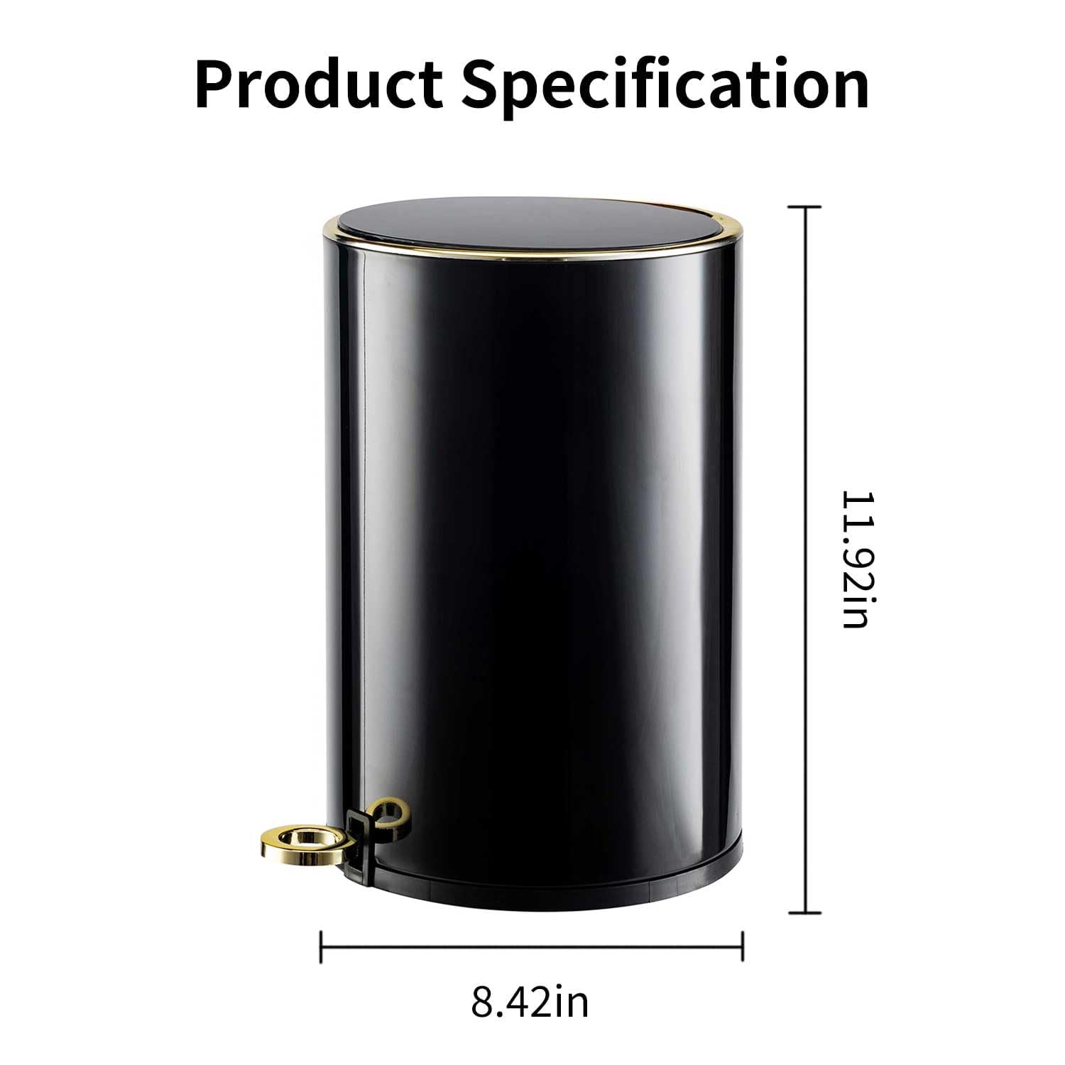 JOSUCLEN 2.0 Gallon Black Metal Trash Can with Lid, Foot Pedal, Dual Barrel Design, 8L/2Gallon, EASY CARE