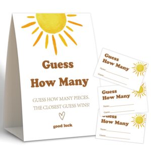 here comes the sun shower game,guess how many,baby shower games,wedding shower games,baby shower decorations gender neutral,bridal shower decoration,birthday party game,50 guess cards & 1 sign -11