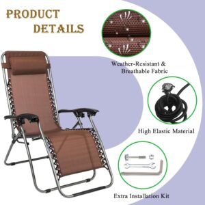 SANXIA Zero Gravity Chair Replacement Fabric with 4 Bungee Cord Kit, Repair Cloth with Replacement Lace Cord, Fix Tools for Anti Gravity Lounge Chairs Outdoor Recliners (Advanced Brown, 17" Wx63 H)