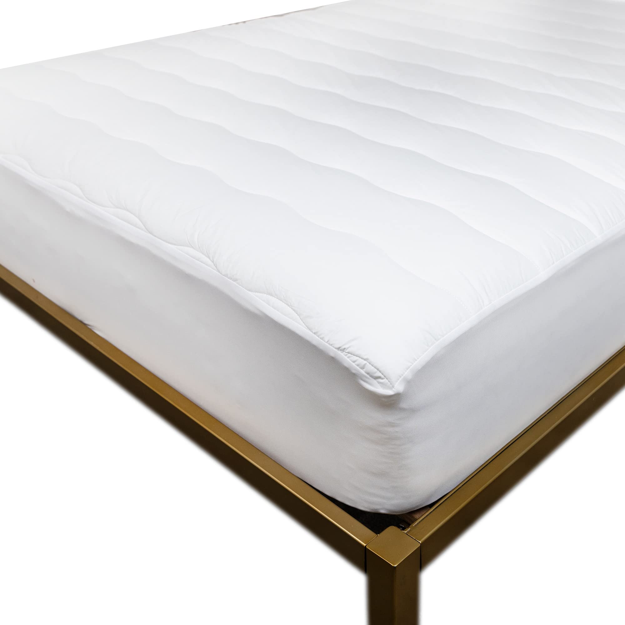 Tahari Mattress Soft Pad Quilted Elastic Fitted Mattress Protector - Mattress Cover Stretches up to 18 Inches Deep - Machine Washable Mattress Topper, White (Full)