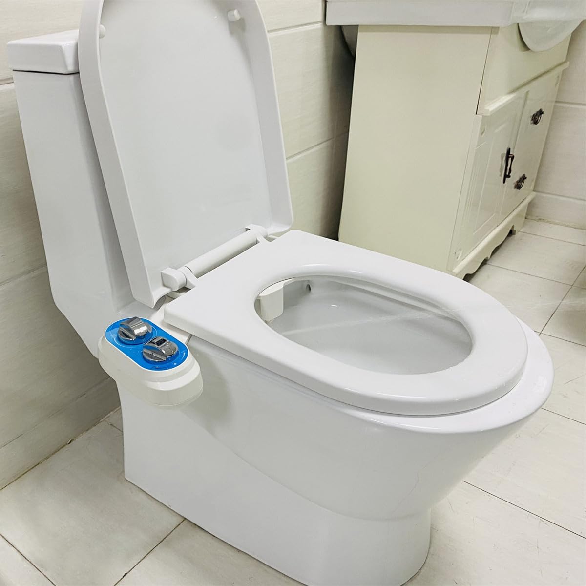 Bidet J2510B-Hot and Cold Water Self-Cleaning Feminine/Rear Wash Non-Electric Bidet Sprayer，Dual Nozzles Bidet Toilet Attachment with Adjustable Pressure Control（Blue）