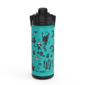 zak! beacon insulated bottle, disney the nightmare before christmas - 20 oz - durable stainless steel - double-wall vacuum insulation, silicone spout &leak-proof lid - dishwasher safe