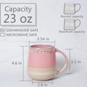 Bosmarlin Extra Large Ceramic Coffee Mug, 23 Oz, Dishwasher and Microwave Safe, Oversized Big Tea Cup, Reactive Glaze (Pink)