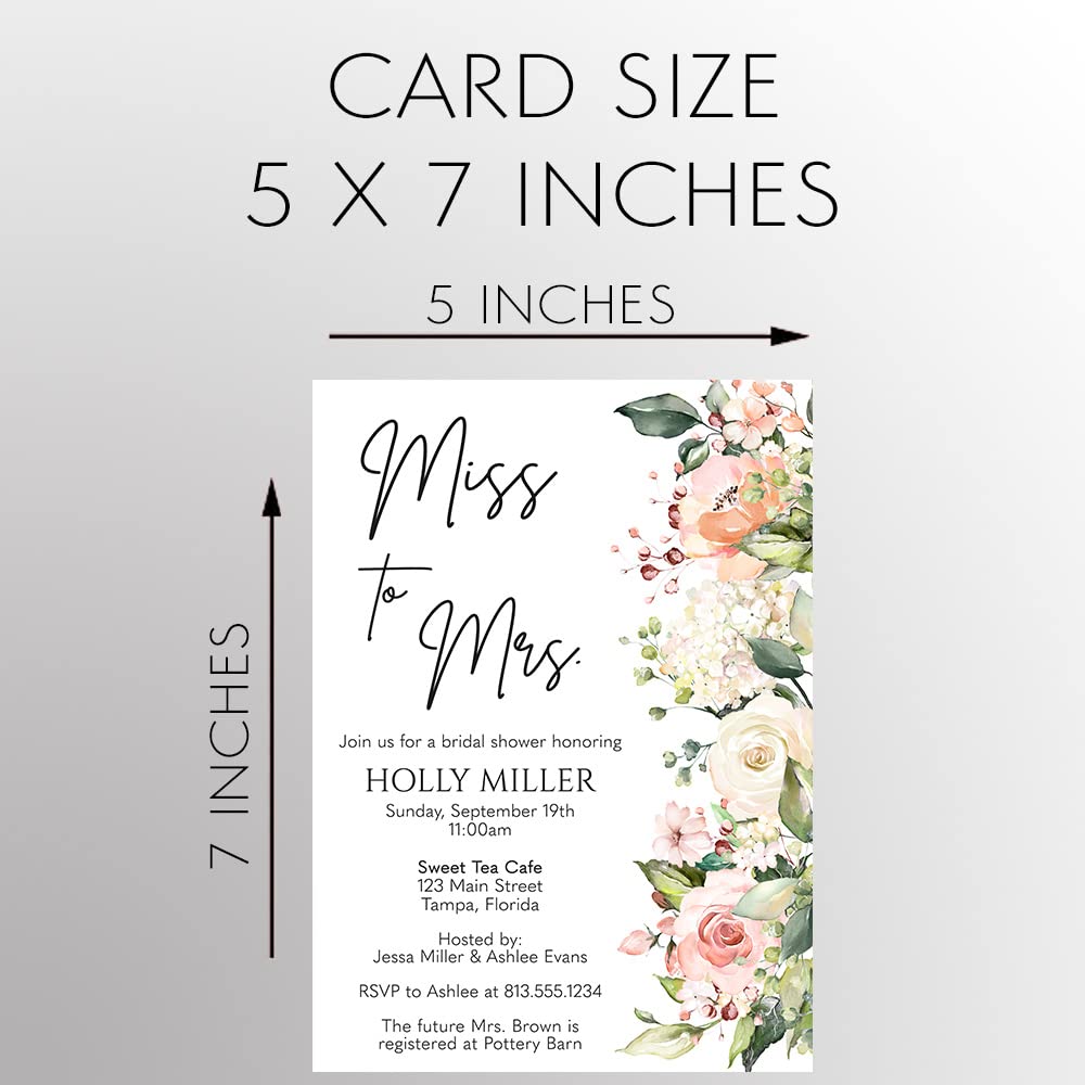 Bridal Shower Invitation Wedding Shower Invite Miss to Mrs Bachelorette Party Last Fling Before the Ring Floral Flowers Printed Cards Customized Personalized Cards (12 Count)