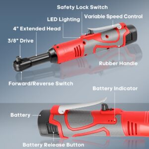 GCCSJ 3/8" Cordless Ratchet Wrench, 18V Cordless Ratchet Wrench, Electric Wrenches 45 FT-lbs 400RPM Electric Ratchet Wrench Set with 2 PCS 2000 Ah Lithium-Ion Battery, 7 Sockets and Charger