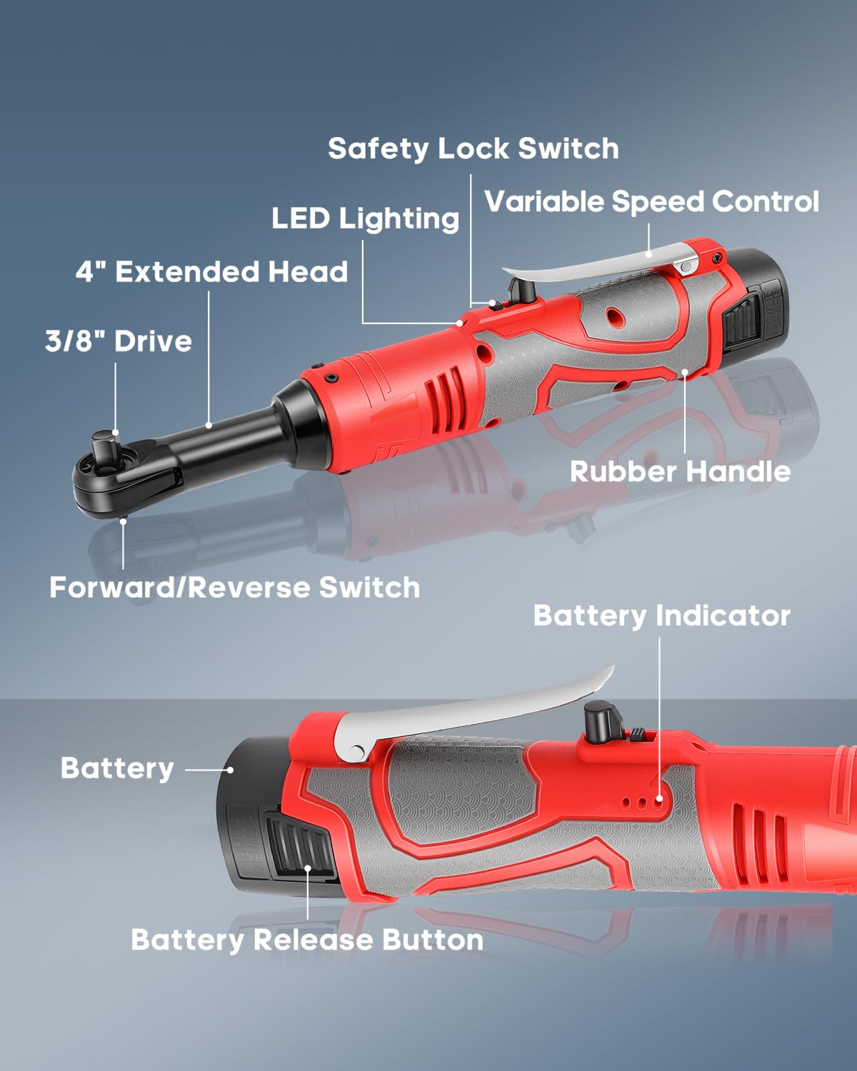 GCCSJ 3/8" Cordless Ratchet Wrench, 18V Cordless Ratchet Wrench, Electric Wrenches 45 FT-lbs 400RPM Electric Ratchet Wrench Set with 2 PCS 2000 Ah Lithium-Ion Battery, 7 Sockets and Charger