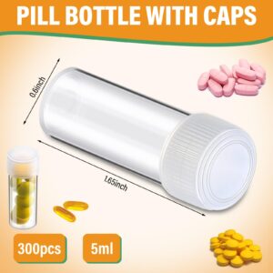 Lallisa 300 Pcs 5 ml Small Plastic Bottles Empty Pill Bottles Clear Plastic Vials with Caps Small Sample Bottles Lab Plastic Test Tubes for Travel Storage Portable Lab Supplies