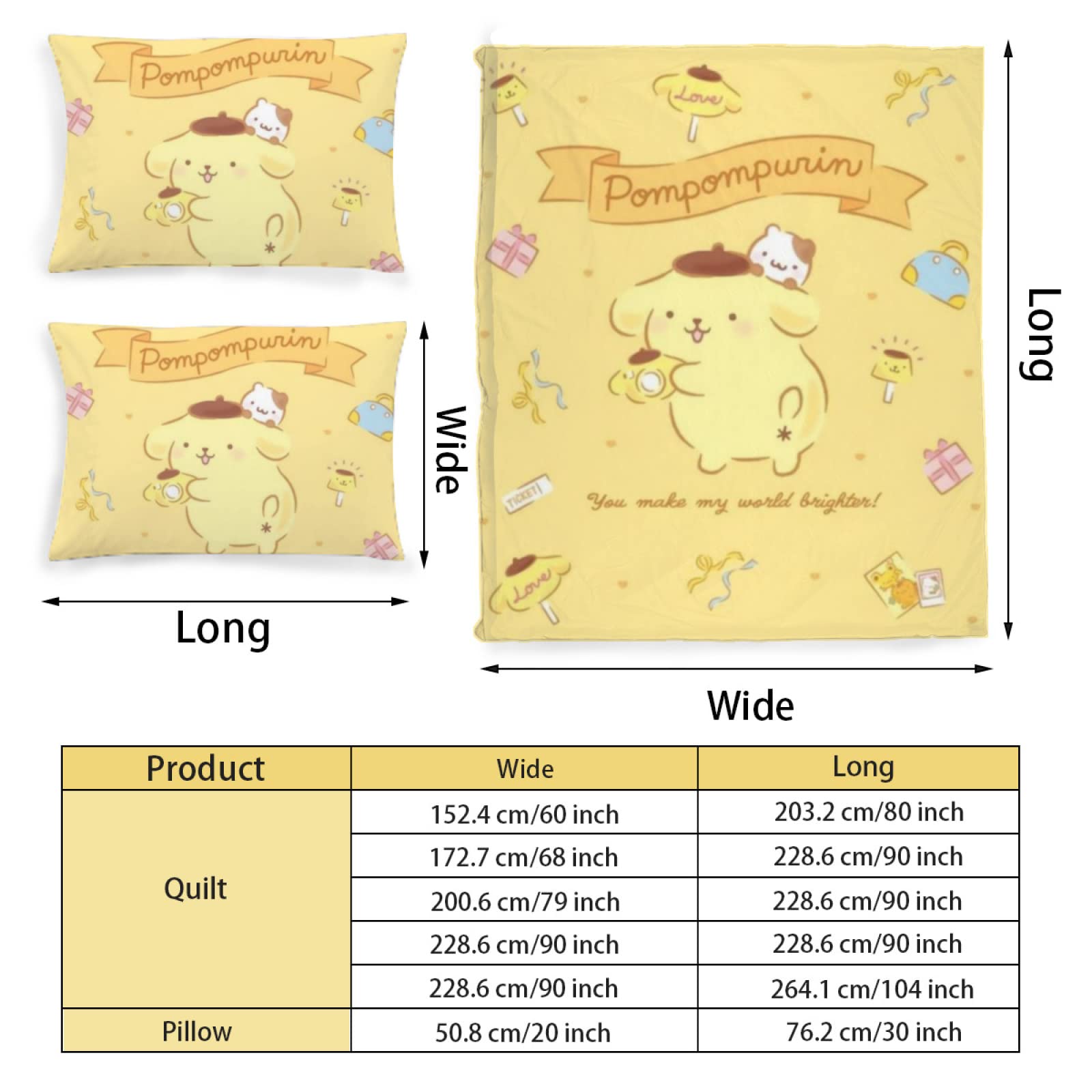 Anime 3 Piece Bedding Set Printed Duvet Cover Set Pompompurin Printed Bed Comforter Cover Quilt Covers with Pillowcases for Your Own Bedroom Yellow Cute Puppy