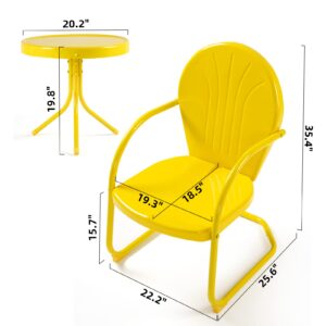 EONGDN Patio Bistro Set 3 Piece Outdoor, Retro Metal Lawn Chairs, 2 C-Spring Outdoor Chairs and Round Side Table, Lemon Yellow,(RICS03)