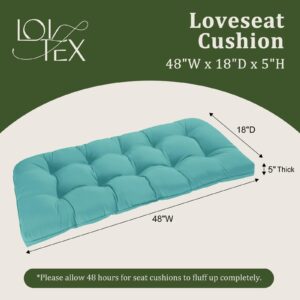 LOVTEX Tufted Bench Cushions for Outdoor Furniture, 48 x 18 InchesPatio Swing Cushions Teal - Overstuffed Indoor/Outdoor Loveseat Cushions with Round Corner